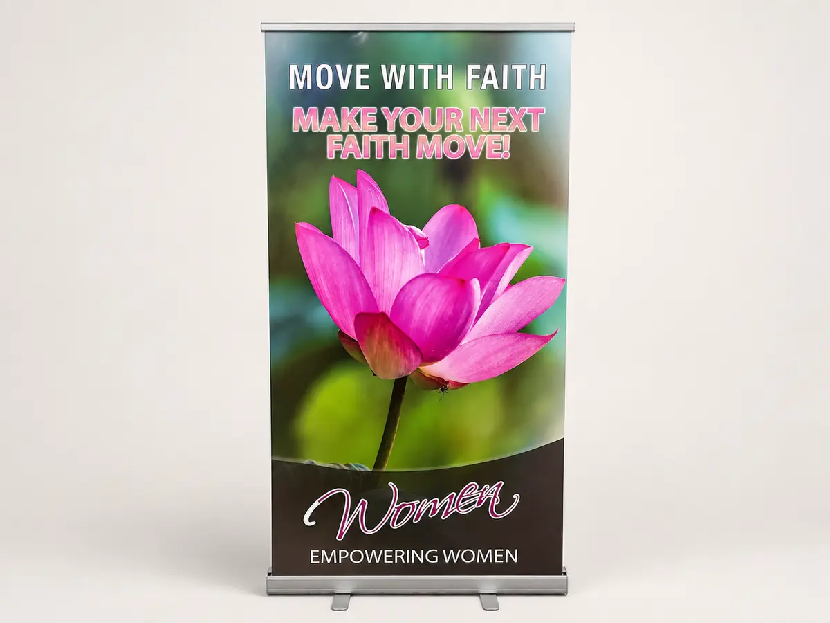 Move With Faith retractable banner produced by LF Graphics