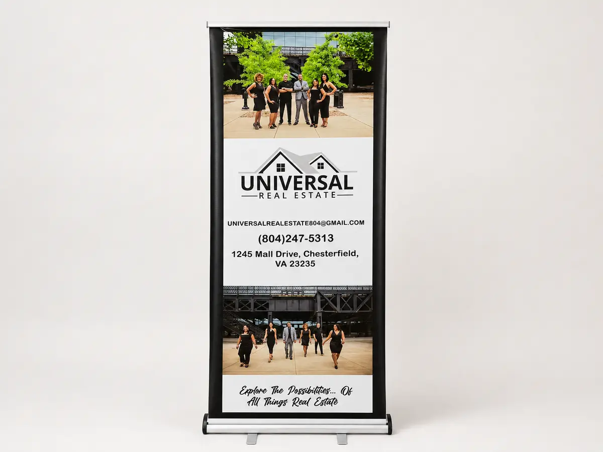 Universal Real Estate retractable banner produced by LF Graphics